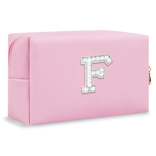 Miniatura 275 de Bolsa de maquillaje personalizada con inicial A-Z Preppy Patch, pequeña bolsa de cosméticos de PU con letra de chenilla y cierre para niñas Negro