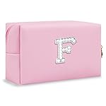 ChaoGreat Bride Gifts - Personalized Initial Makeup Bag with Pearl Rhinestone Patch, Preppy Pink Monogram Cosmetic/Toiletry Pouch, bridesmaid Gifts, Bridal Shower Gifts, Wedding Gifts, Bridal Gifts,F