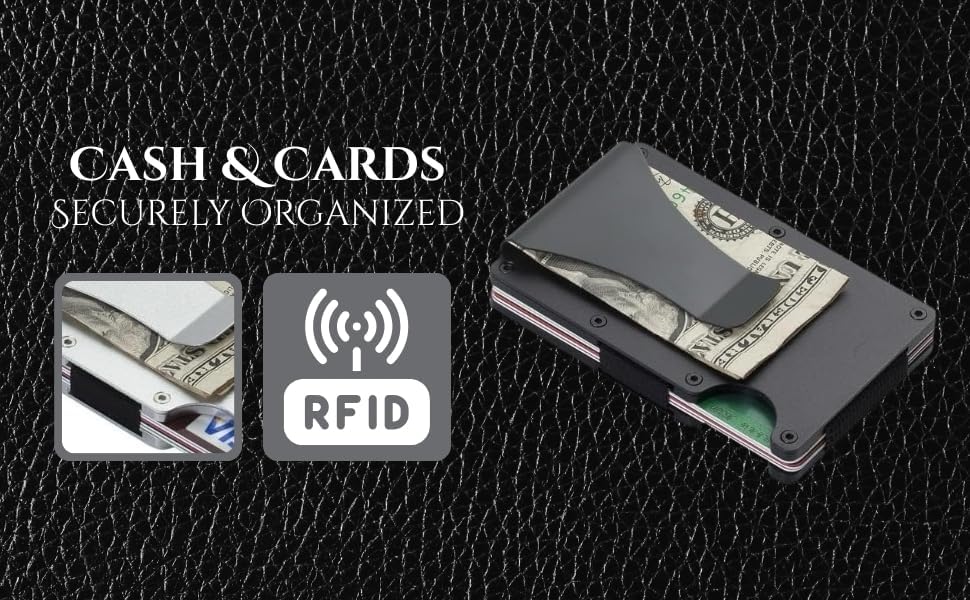 Leatherboss Wallet for Men RFID Blocking Minimalist Metal Card Holder with Money Clip Holds Credit Cards and Cash (Black) - Image 5