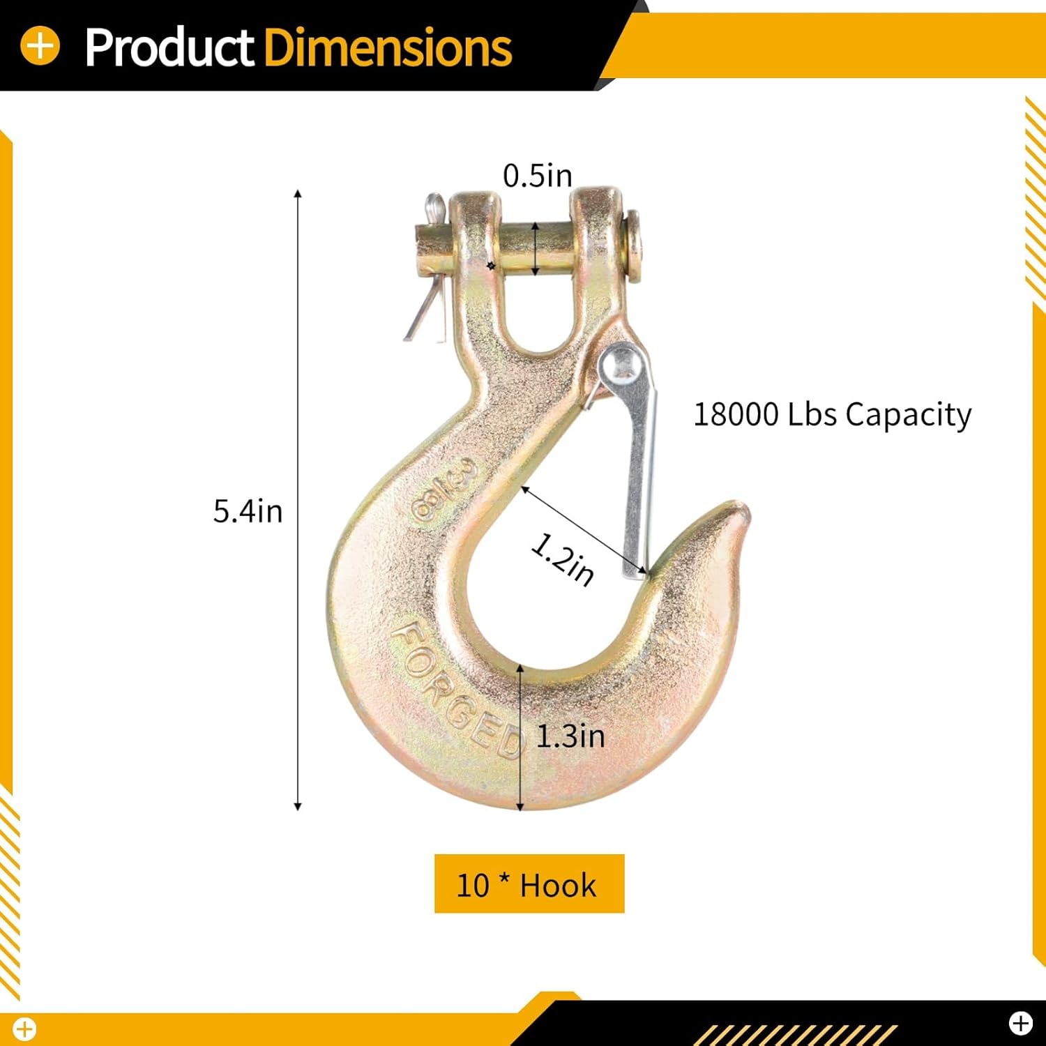 10 PCS Clevis Slip Hooks, 3/8 Inch Clevis Slip Hook with Safety Latch, Heavy Duty Grade 70 Steel Hook, Forged G70 Chain Hook for Trailer Winch Tow, 18,000 Lbs Capacity