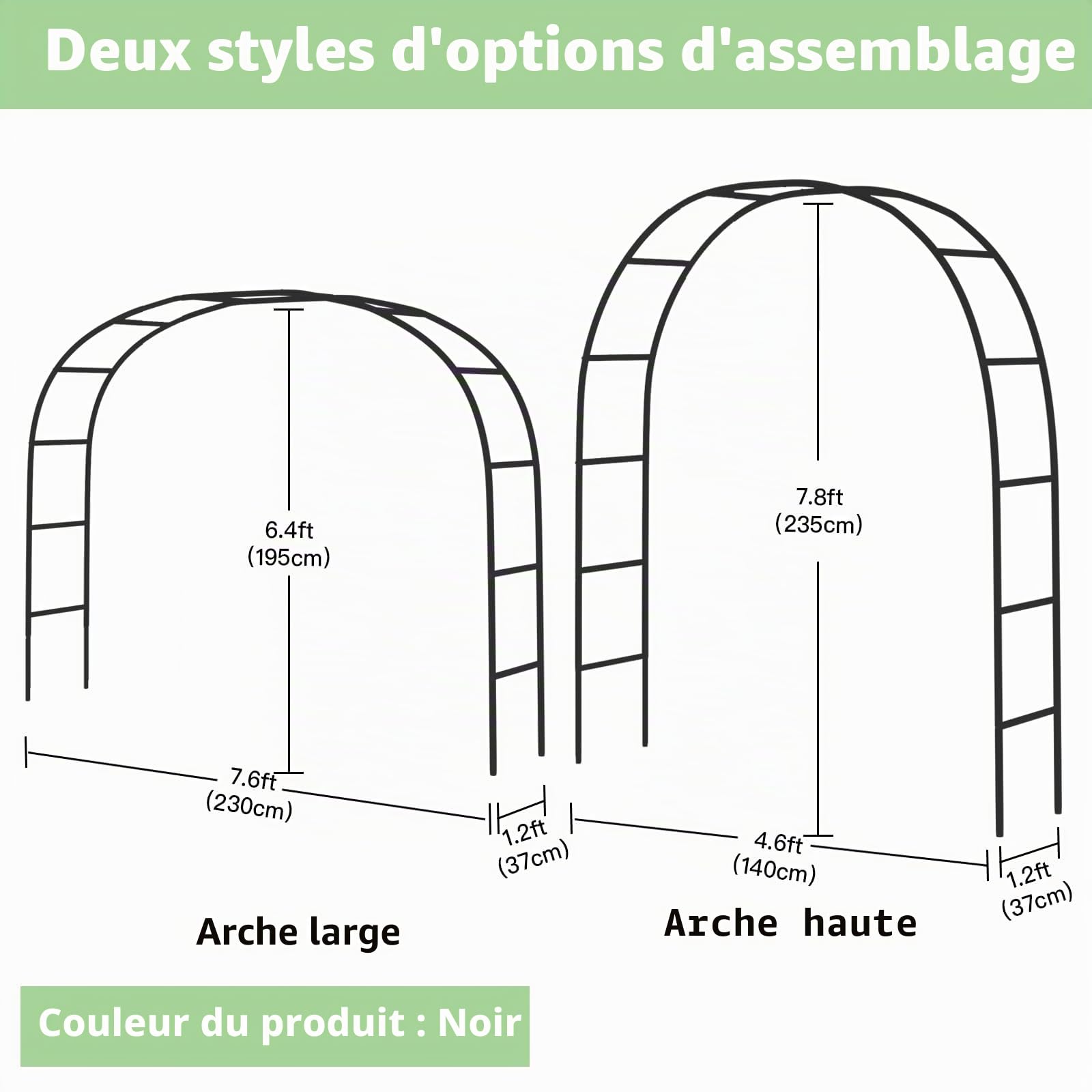 RUBFAC 1 Arche de Jardin en métal, décoration de Mariage et d'événement, Assemblage Libre, 2 Tailles pour diverses Plantes grimpantes, rosiers, vignes, décoration de fête de Mariage, Noir