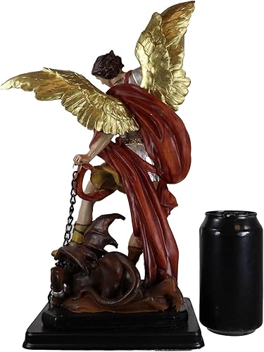 Miniatura 6 de Ebros - Estatua grande de Arcángel Saint Michael Slaying Lucifer Satanás de 14 pulgadas de alto con base de placa de nombre de latón inspirada en