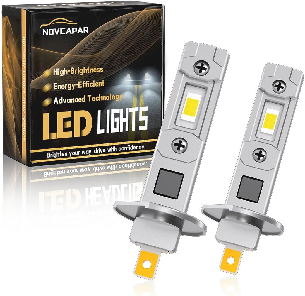 2024 Newest H1 LED Bulbs Upgrade +600% Brighter 24000LM 120W,High and Low Beam,6500K Cool White,1:1 Mini Size Plug and Play,Non-Polarity,Fanless H1 LED Fog Light Bulbs,Pack of 2