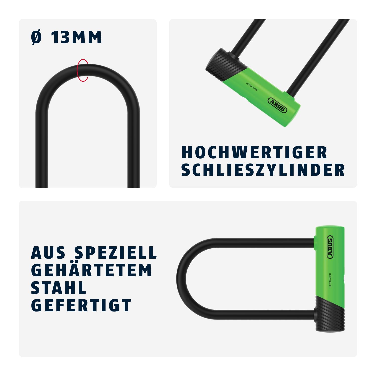 ABUS Bügelschloss 410K Ultra für Fahrrad und E-Scooter - handliches und robustes Fahrradschloss mit praktischer Halterung zum Transport - Fahrrad-Zubehör