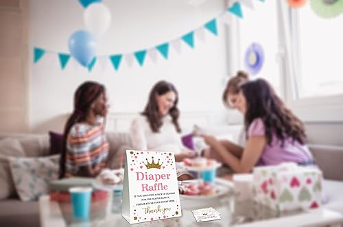 Miniatura 4 de Yuansail Boletos para sorteo de pañales para baby shower, tarjetas temáticas de corona rosa, recuerdos de fiesta para baby showers, tarjetas de