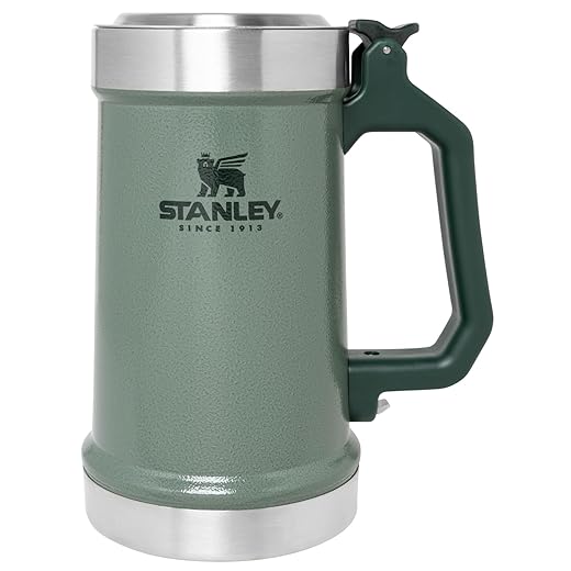 Stanley Classic Bottle Opener Beer Stein 24 oz | Flip Up Lid and Heavy Duty Handle with Built In Bottle Opener | Insulated Stainless Steel Beer Mug | BPA-Free | Hammertone Green
