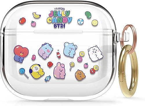 elago BT21 - Funda compatible con Apple AirPods de 3ª generación, funda transparente con llavero, reduce el amarilleo, carga inalámbrica [producto