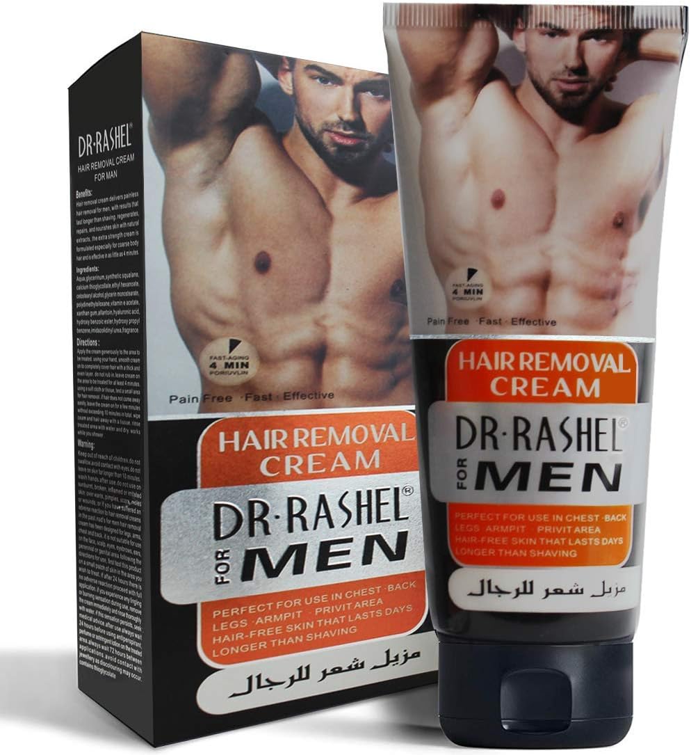 Depilatories Cream for Men, Aloe Hair Removal Cream for Men, PAIN-FREE, NO ORDOR, gently remove unwanted hair. Suitable for legs, body, underarms and other areas. Suitable for all skin types, 120ML