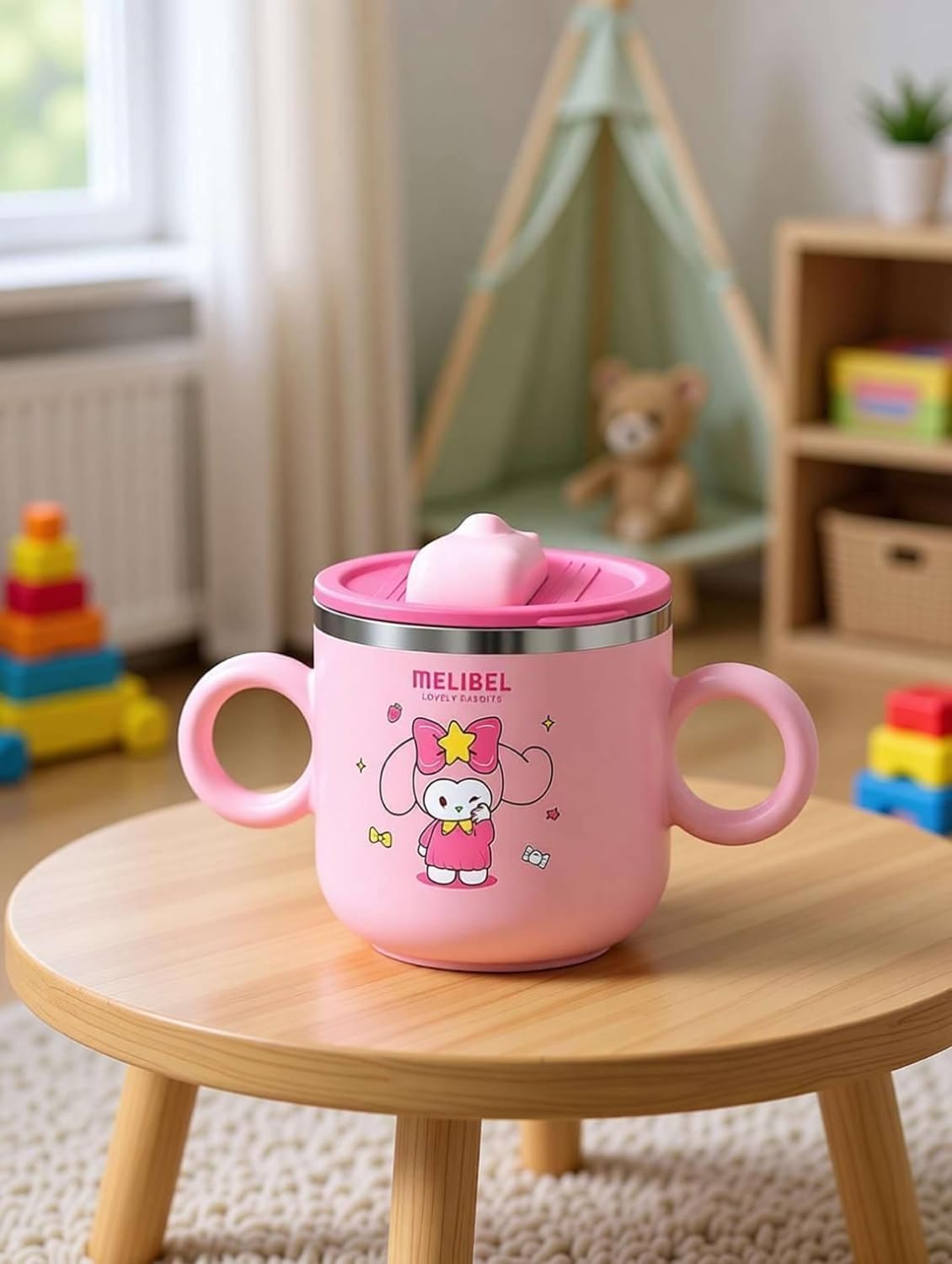 Cuddles Melibel Kids Stainless Steel Sippy Cup with Silicone Straw, Pink | BPA Free, Leak-Proof, Dual Handles, 304 Inner Tank, Push Button Lid-image-11