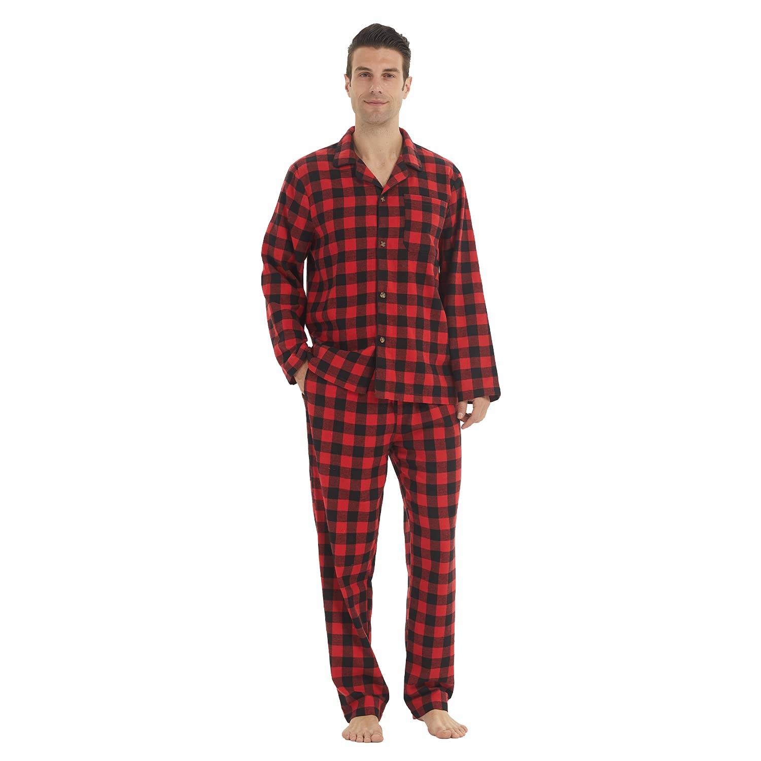 LANBAOSI Men's Pajama Sets Long Sleeve Checked Lounge Wear Set Flannel Pyjamas Plaid Top a...