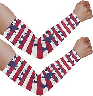 Mangas de braço com proteção solar UV para homens e mulheres, mangas com listras vermelhas e brancas pentagrama protegem os braços esportes mangas de braço proteção solar mangas de braço proteção UV, Pentagrama