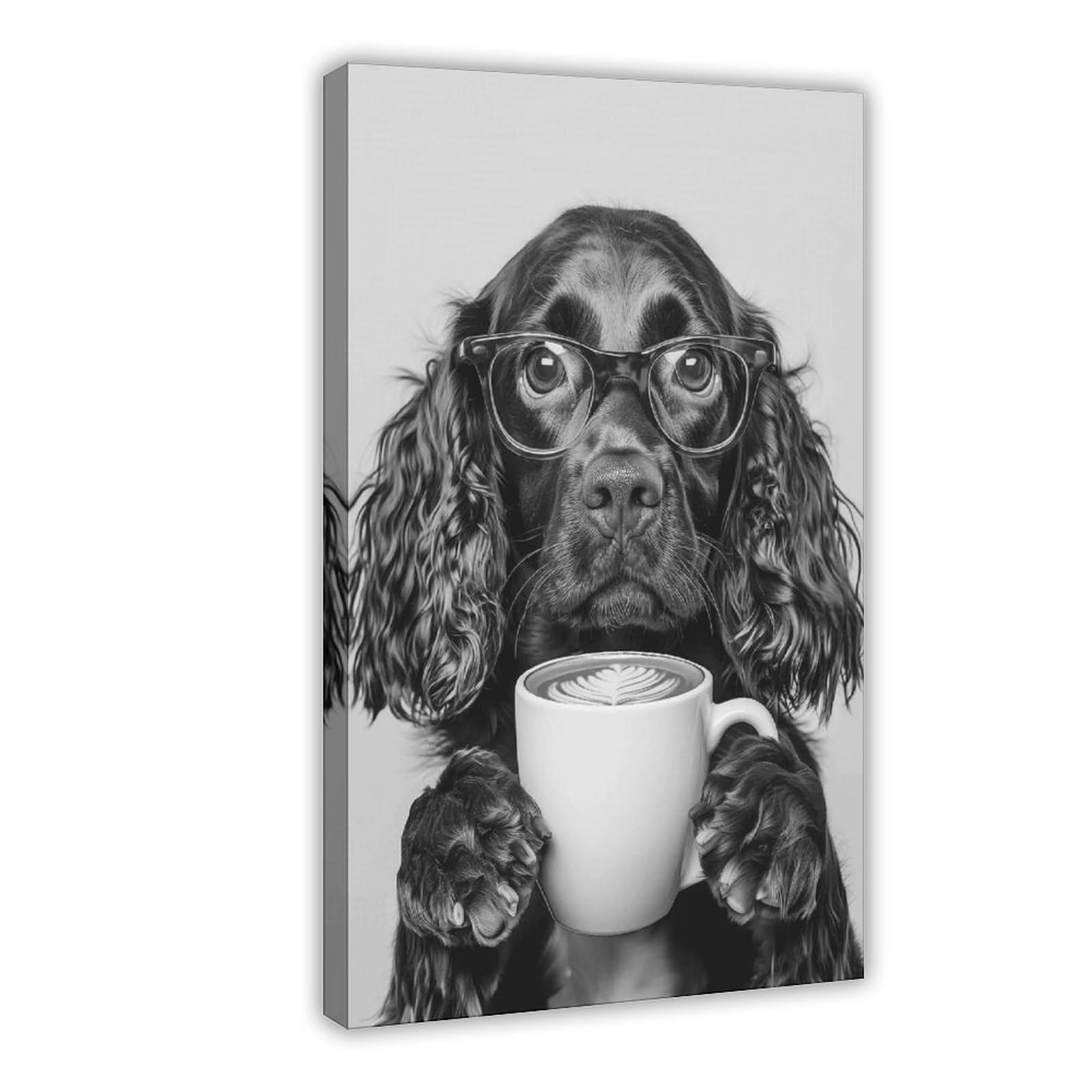 Wjwart Sprocker Spaniel Drinking Coffee Canvas Poster Bedroom Decor Landscape Decor Gift 12X18inch(30X45cm)