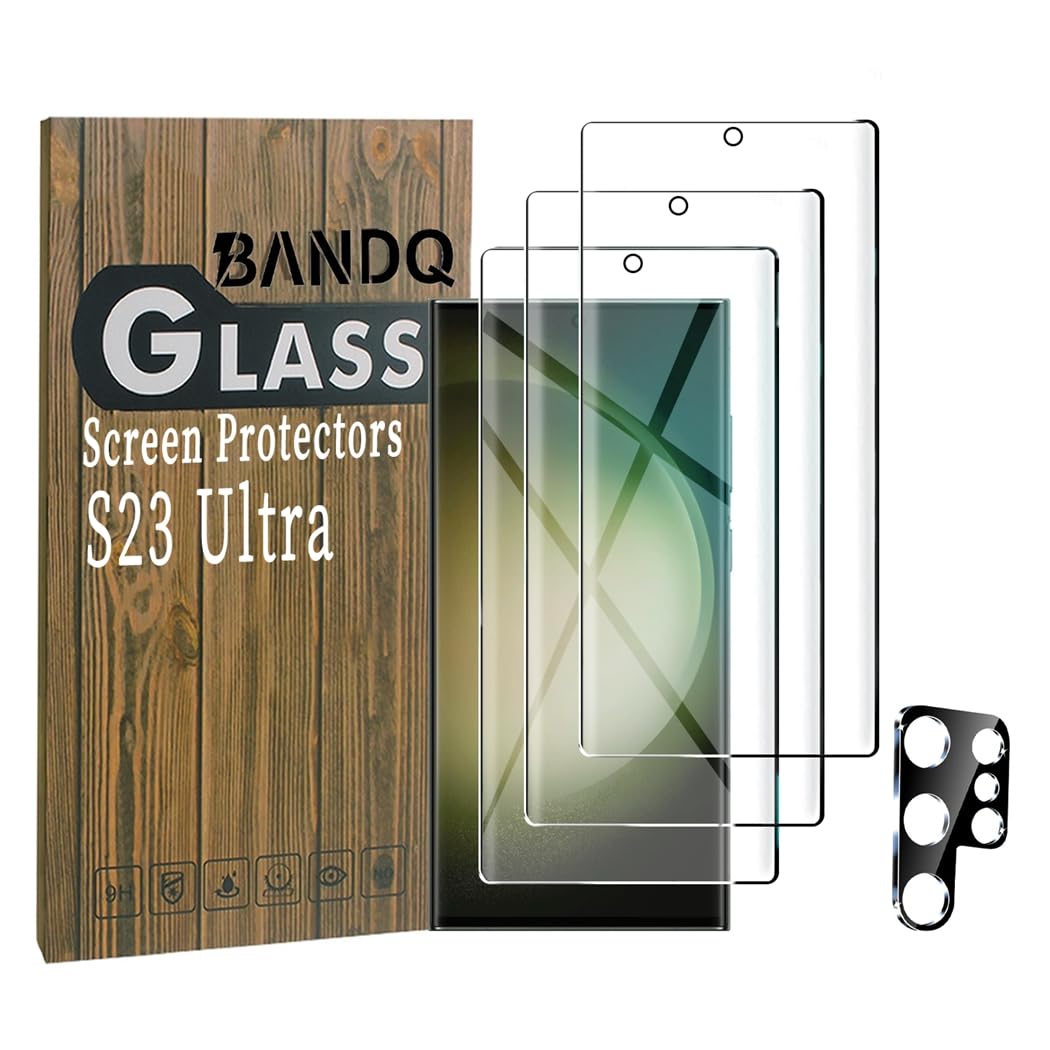 3 Pack for Samsung Galaxy S23 Ultra Screen Protector【3+1 Pack】1 Pack Camera Lens Protector, 9H Scratch-Resistant HD Clear Tempered Glass Screen Protector for Galaxy S23 Ultra Tempered Glass Screen Protector
