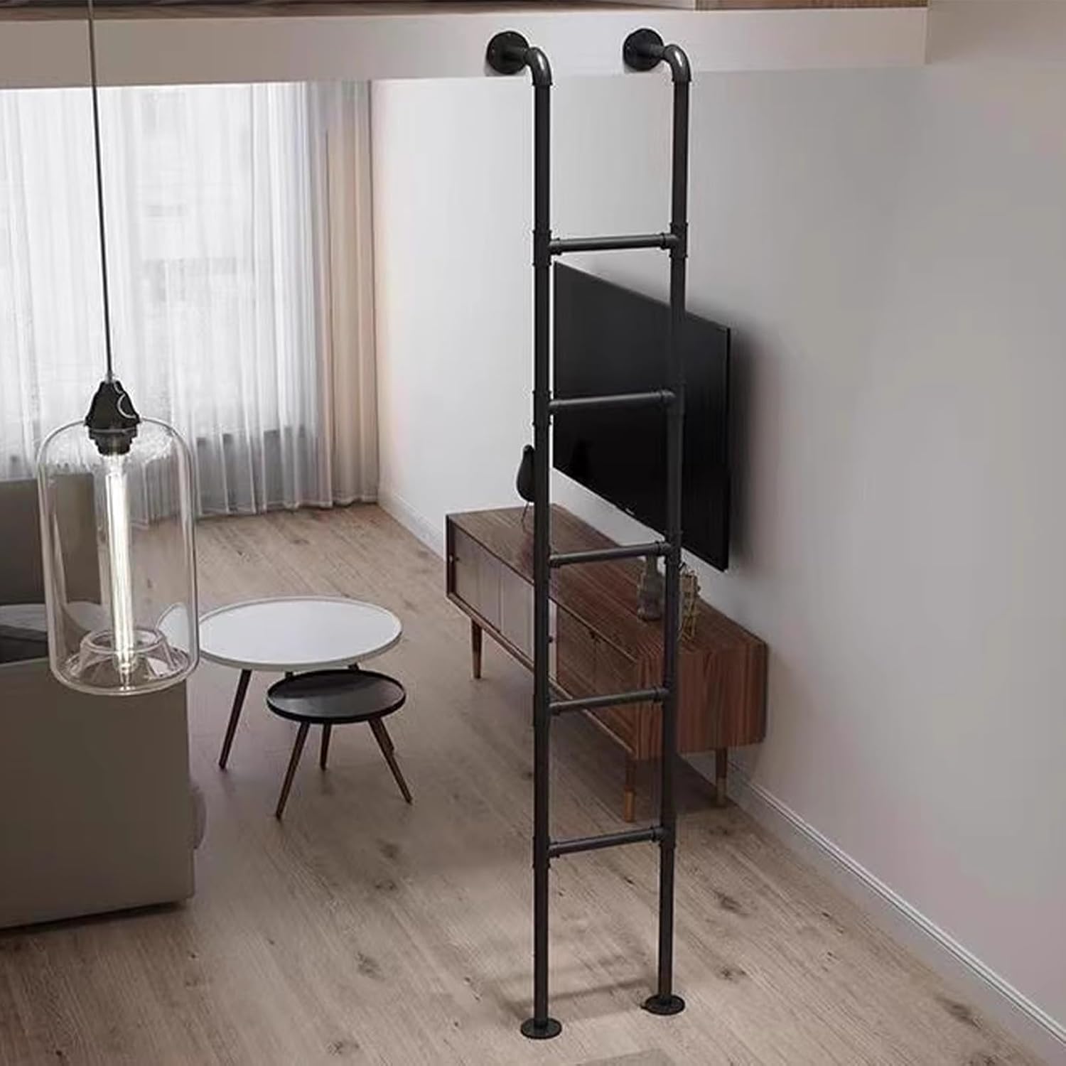 Wall Mounted Attic Loft Ladder 6.6FT/2M & 9.8FT/3MBlack Wrought Iron Universal Straight Egress Ladder for Dorms Libraries Bunk Beds Decks RVs (155cm/61in) SpaceSaving Design