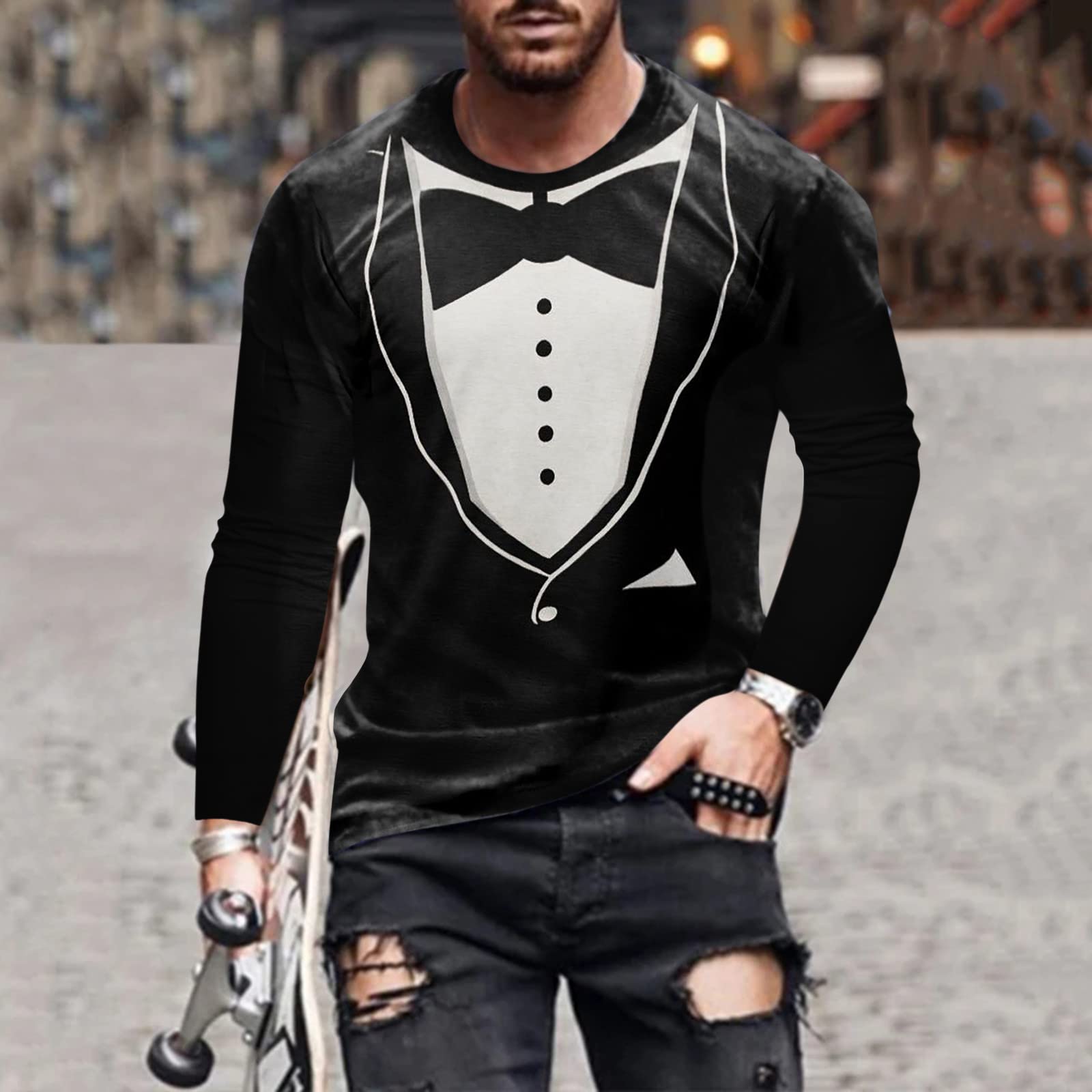 Herren Langarm T-Shirt für Casual Style Sport Outdoor Aktivitäten mit Modernem Print Design