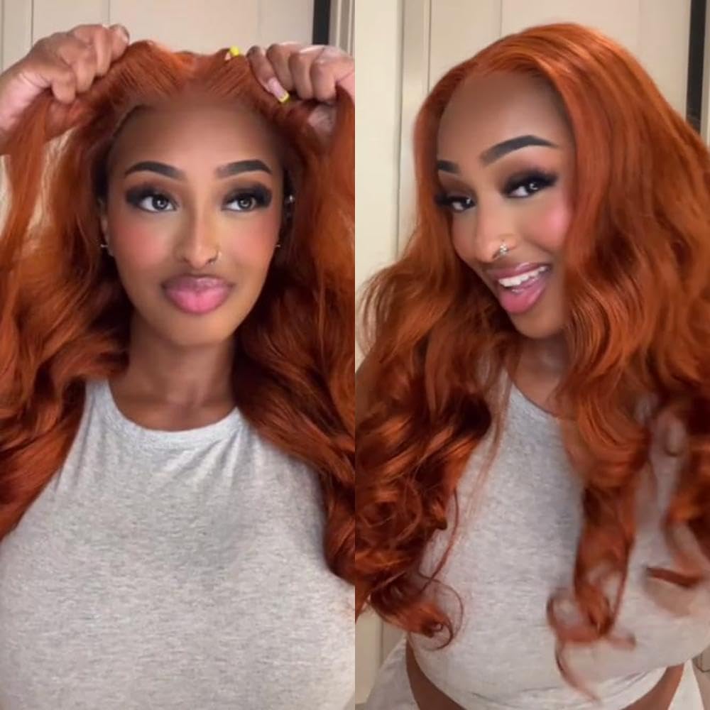 Ali Pearl Wig #35 Cooper Red Body Wave Human Hair Wigs Pre Cut 4x7 Lace Closure Wig #35 Loose Body Wave Lace Front Wigs Human Hair Glueless & Ready to Wear Pre
