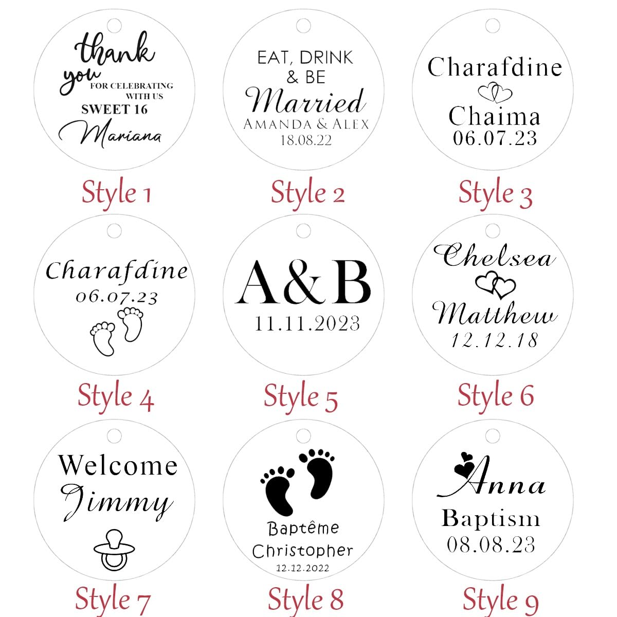 Personalisierte Spiegel-Acryl-Anhänger Für Hochzeits- Und Verlobungsgeschenke, Individuell Gravierte Namensschilder, Babyparty- Und Taufdekoration, Geschenkanhänger Für Gastgeschenke(100pcs)