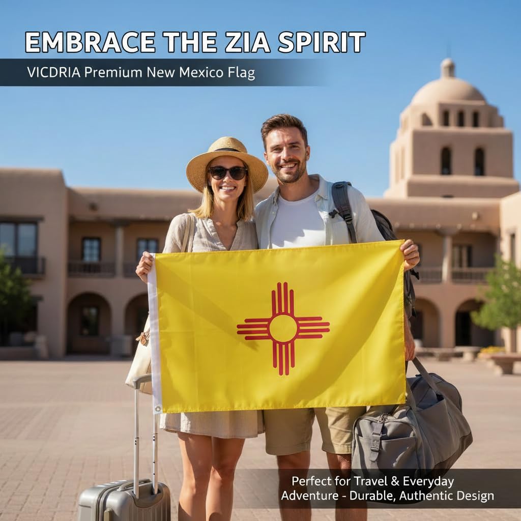 New Mexico Flag 4x6, US NM State Flags Outdoor, Luxurious Full Embroidery, Brass Grommets