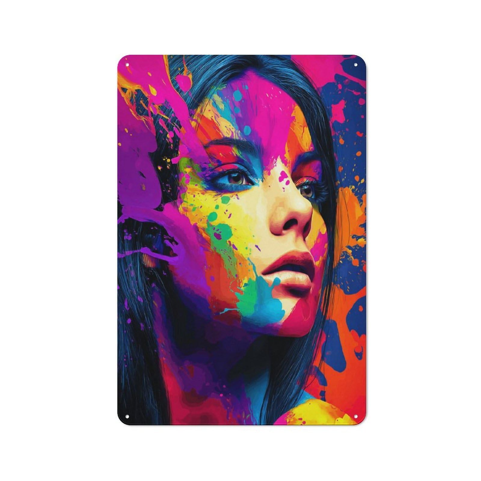 Junmoney Colorful Abstract Portrait -7 Metal Wall Sign 30X20cm Featuring For Café Or Restaurant, A Decorative Metal Sign For Cafés And Restaurants