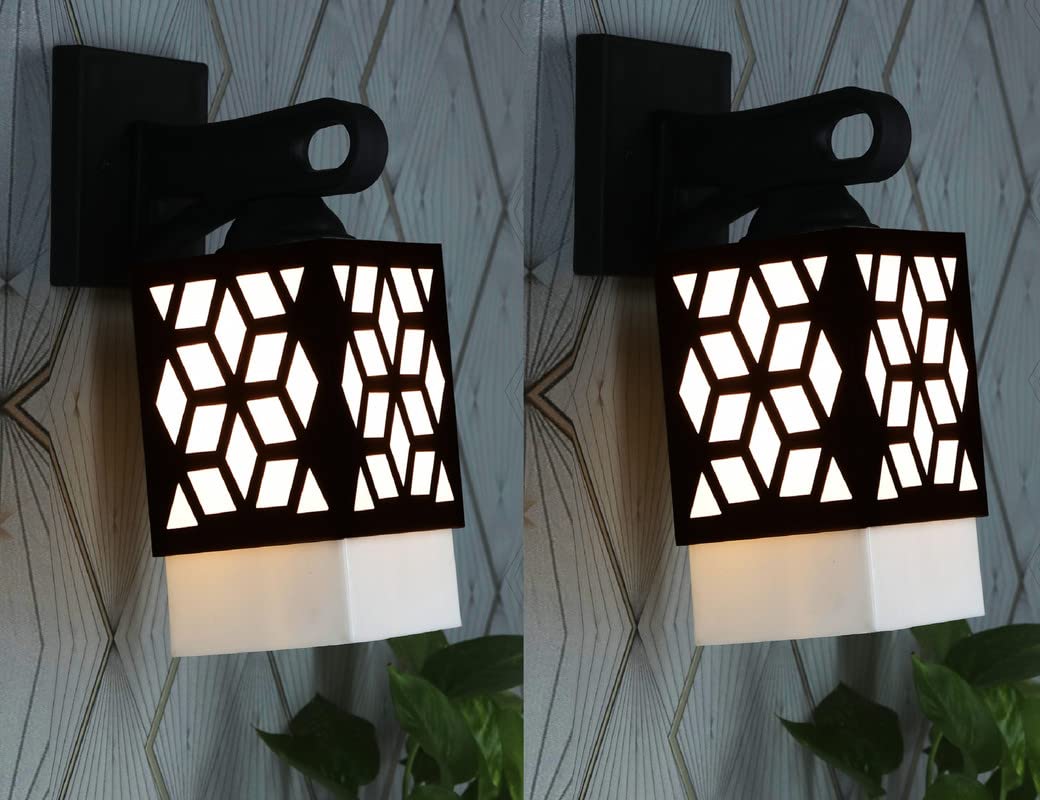 Ayush Enterprises Wooden Modern Design Wall Lamp Suitable for Living Room,Foyer,Bedroom,Hallway Black (Pack of 2) SW95