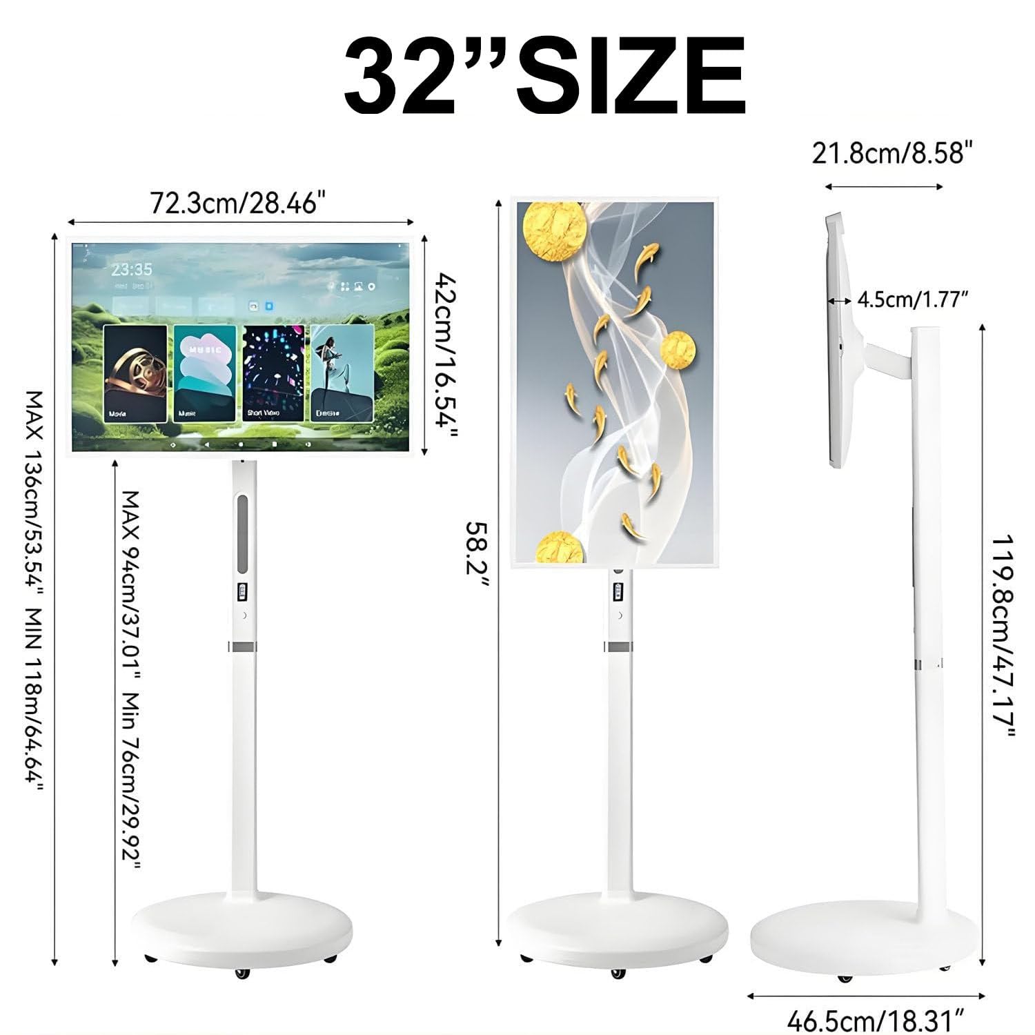 Grande Télévision,Téléviseur Intelligent Portable,27 Pouces 4k Uhd,8go+128go,écran Tactile Rotatif+Batterie Intégrée,TV sur Pied avec roulettes,pour Salles Jeux,événements Extérieurs 23in