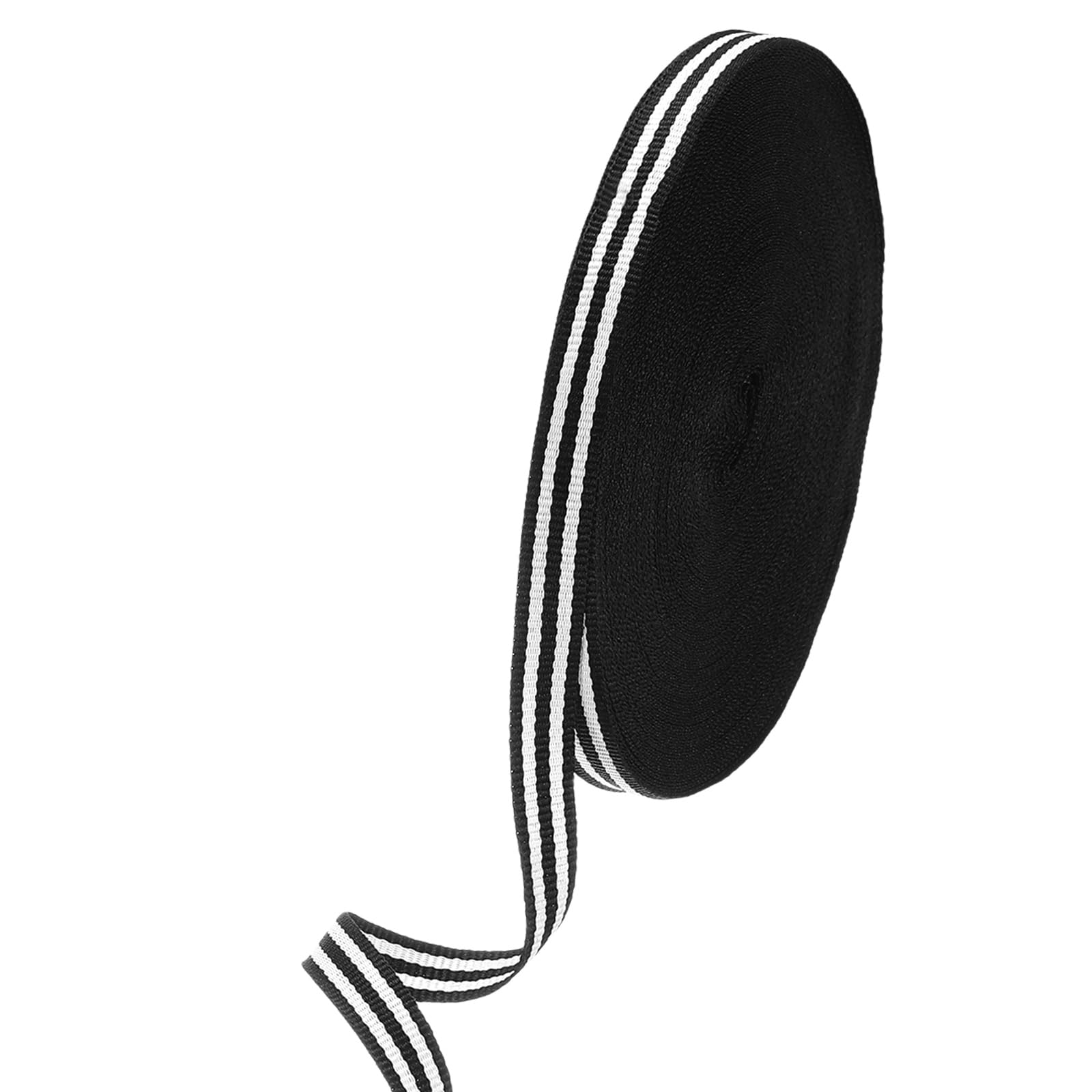 M METERXITY Stripe Ribbon (1cm x 23 Meters, 3 Black/2 White) Polyester Stripe Grosgrain Fabric Ribbon, Apply to Gift Wrapping/Wedding Decor/Craft Wrap