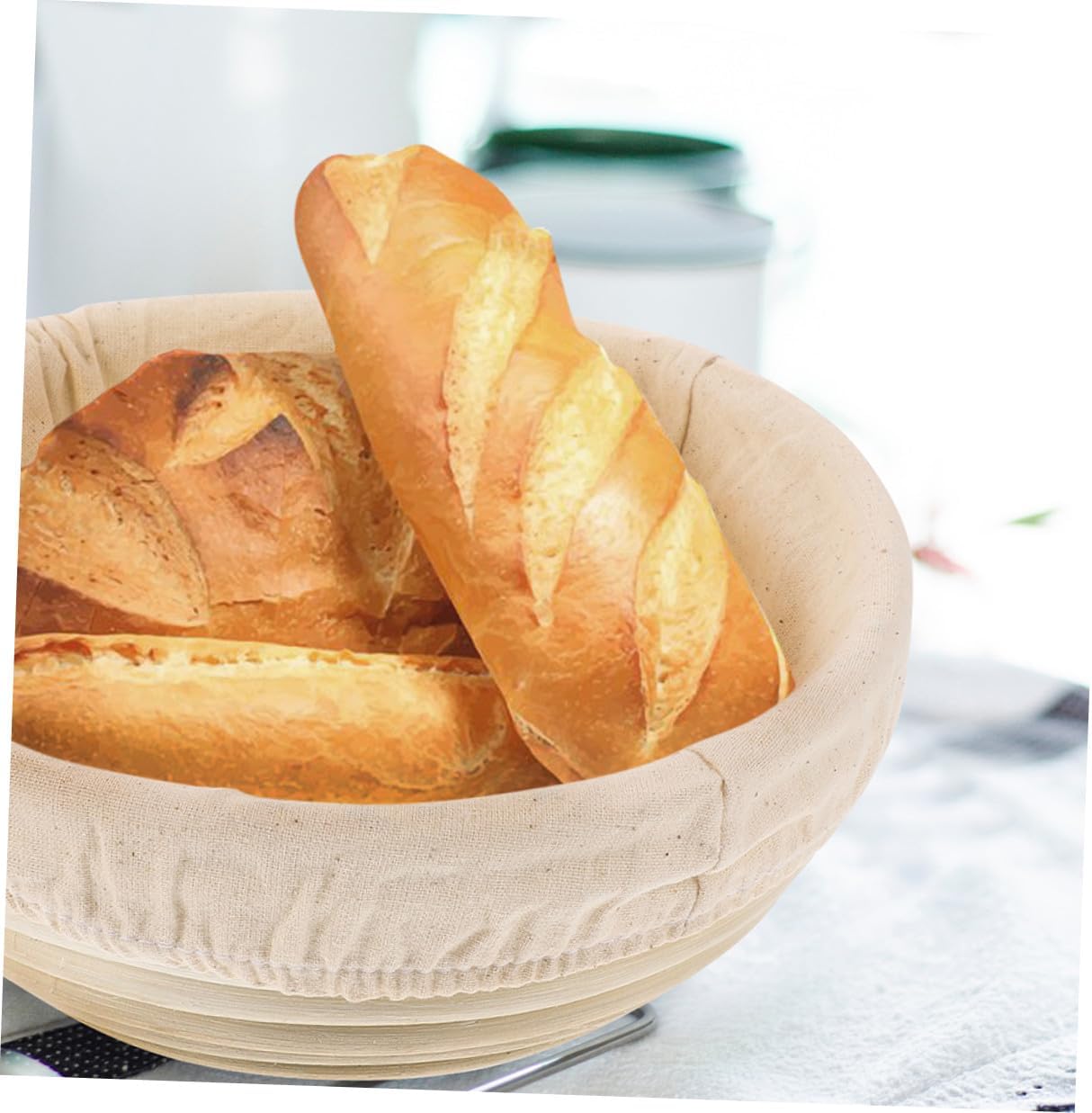 Abaodam Bread Proofing Basket Dough Baking Bowl Natural Rattan round Basket with Cotton Liner for Home Sourdough Bread Making and Baking (23x9cm)