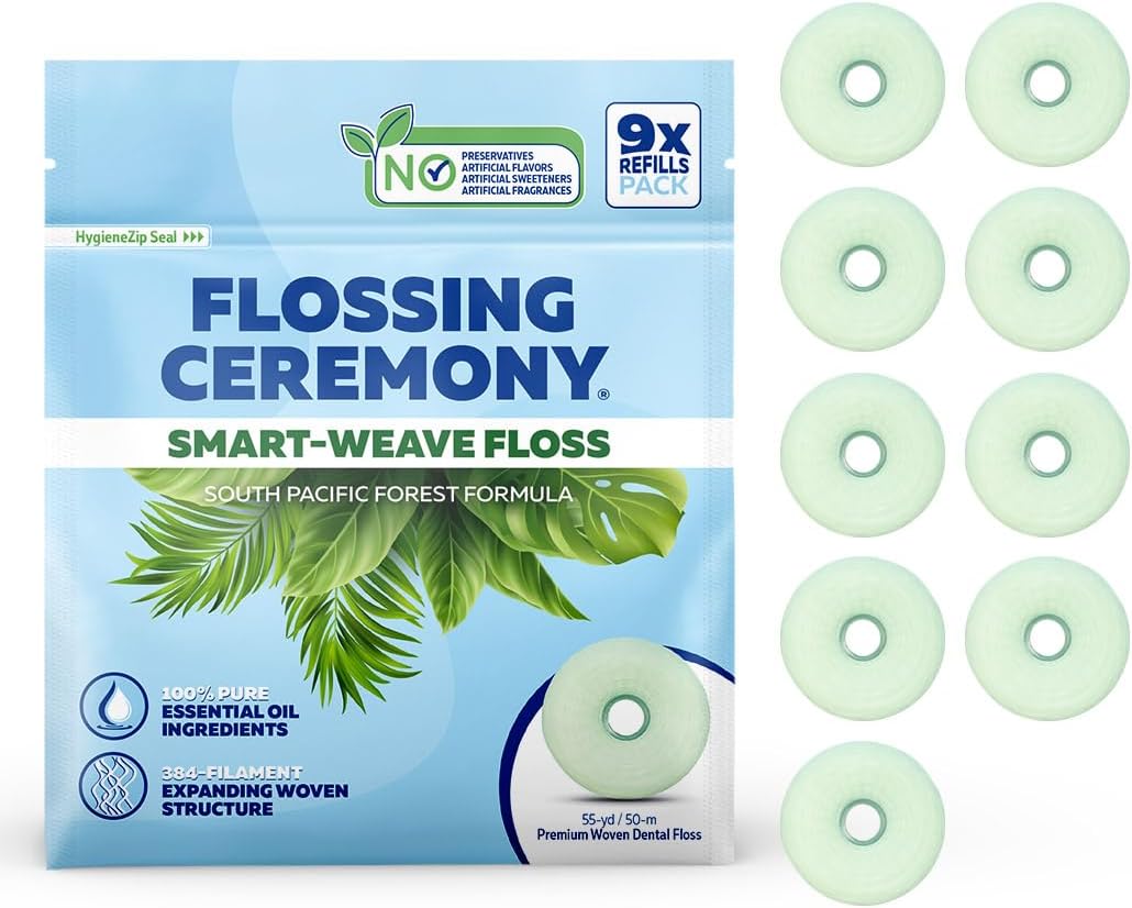 | Expanding Woven Dental Floss | Smart-Weave Floss | Vegan | Natural | Non-Toxic & PFAS Free | Eucalyptus & Manuka | Hilo Dental para Dientes | 55 Yards x 6 Units