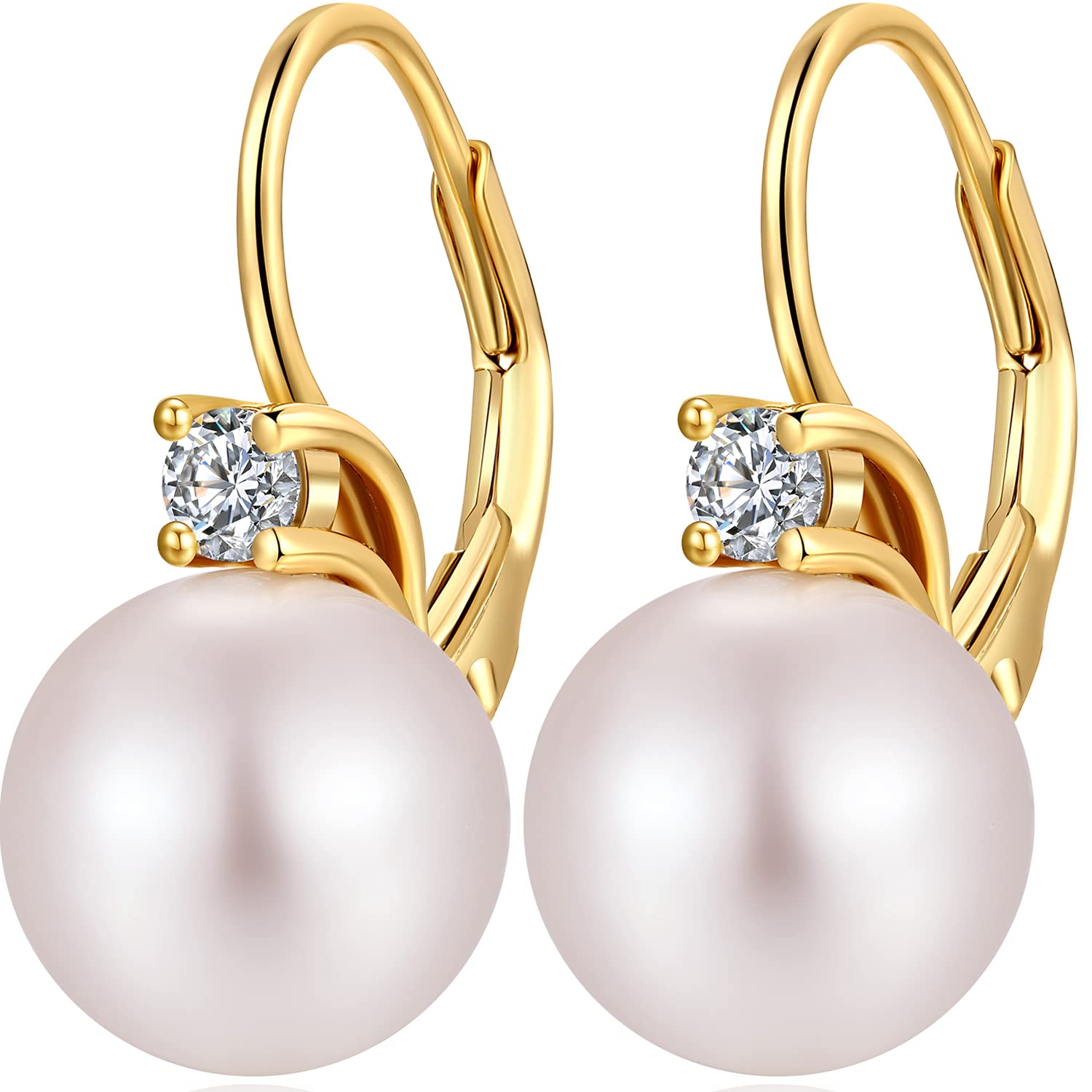 Miaofu Pendientes Perlas Pendientes de Perlas de Plata de Ley 925 Chapados en Oro Blanco De 18 Quilates Pendientes Colgantes de Perlas Hipoalergénicas, Tamaño 8 Mm-13 Mm Joyería Fina para Mujeres