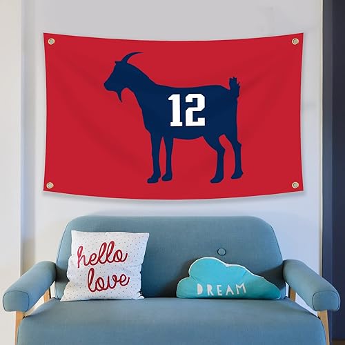 Miniatura 3 de Tom Brady #12 Bandera de cabra de 3 x 5 pies, divertido póster duradero de pared de cueva de hombre con 4 ojales de latón. Esta hermosa pancarta