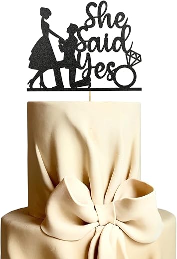 She Said Yes Cake Topper, Wedding Engagement Party Cake Decoration | No Assembly Required, Glitter Card Stock, Wedding Cake Topper, Bridal Shower, Engagement, Wedding
