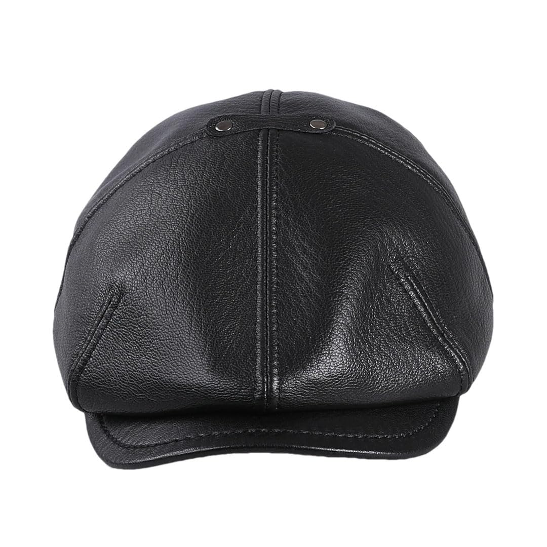 Gorra plana de piel de cordero auténtica para hombre, gorra plana de golf