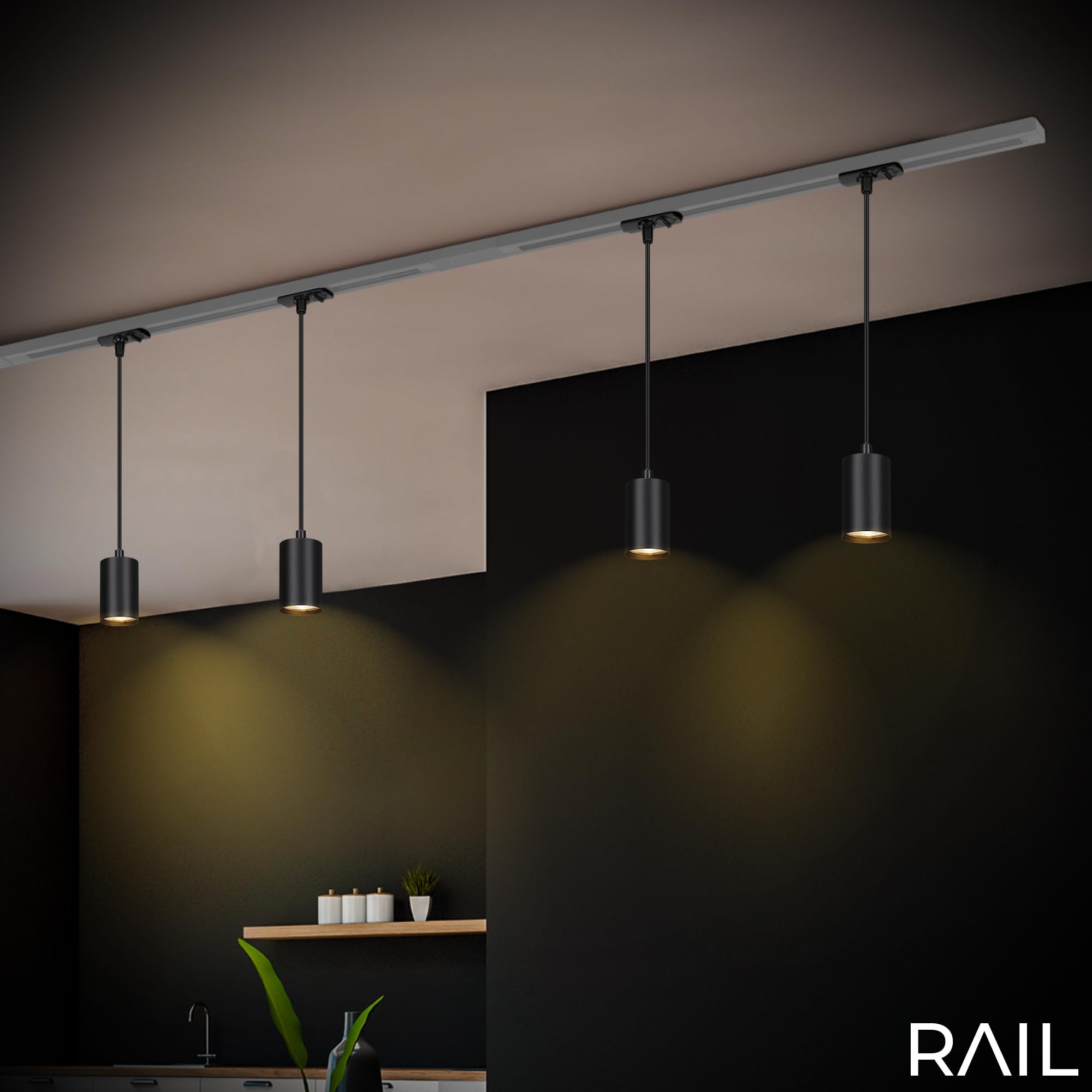 Briloner - Système de rail Rail Lampe suspendue, combinable, accessoires, Tracklight, lampe suspendue, GU10, plafonnier, plafonnier, 1410x82x55mm (LxlxD), noir (Lot de 3)