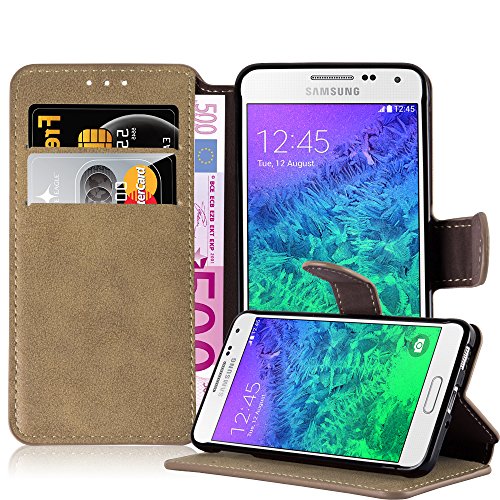 Cadorabo Coque pour Samsung Galaxy Alpha, Marron Mat Design Retro Housse de Protection Portefeuille Etui Case Cover pour Samsung Galaxy Alpha - Stand Horizontal et Fente pour Carte Poche Folio