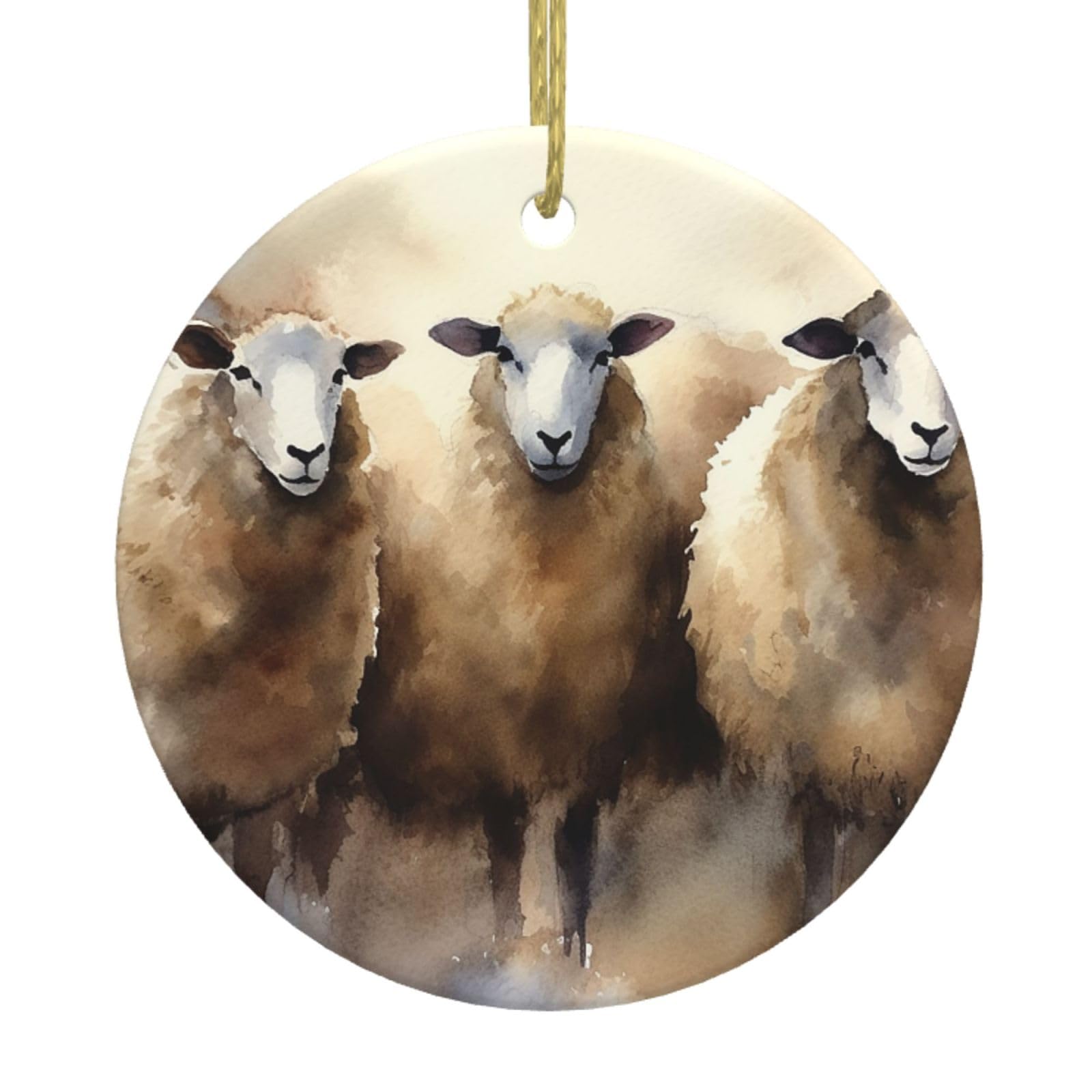 Fodpand Women's White Sheeps Watercolor Christmas Ornaments 2025, Gift Exchange For Men, Collectible Ceramic Ornament Round Hanging Ornaments For Christmas Tree Decoration