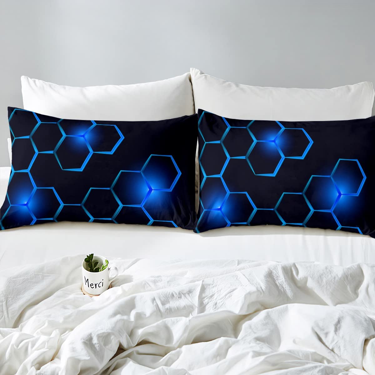 Loussiesd Kids Honeycomb Bedding Set Ice Sports Games Duvet Cover for Boys Children Teens Single Size Blue Bedroom Decor Geometrical Comforter Cover Set Beehive Geometric Bedspread with 1 Pillow Case - Image 4