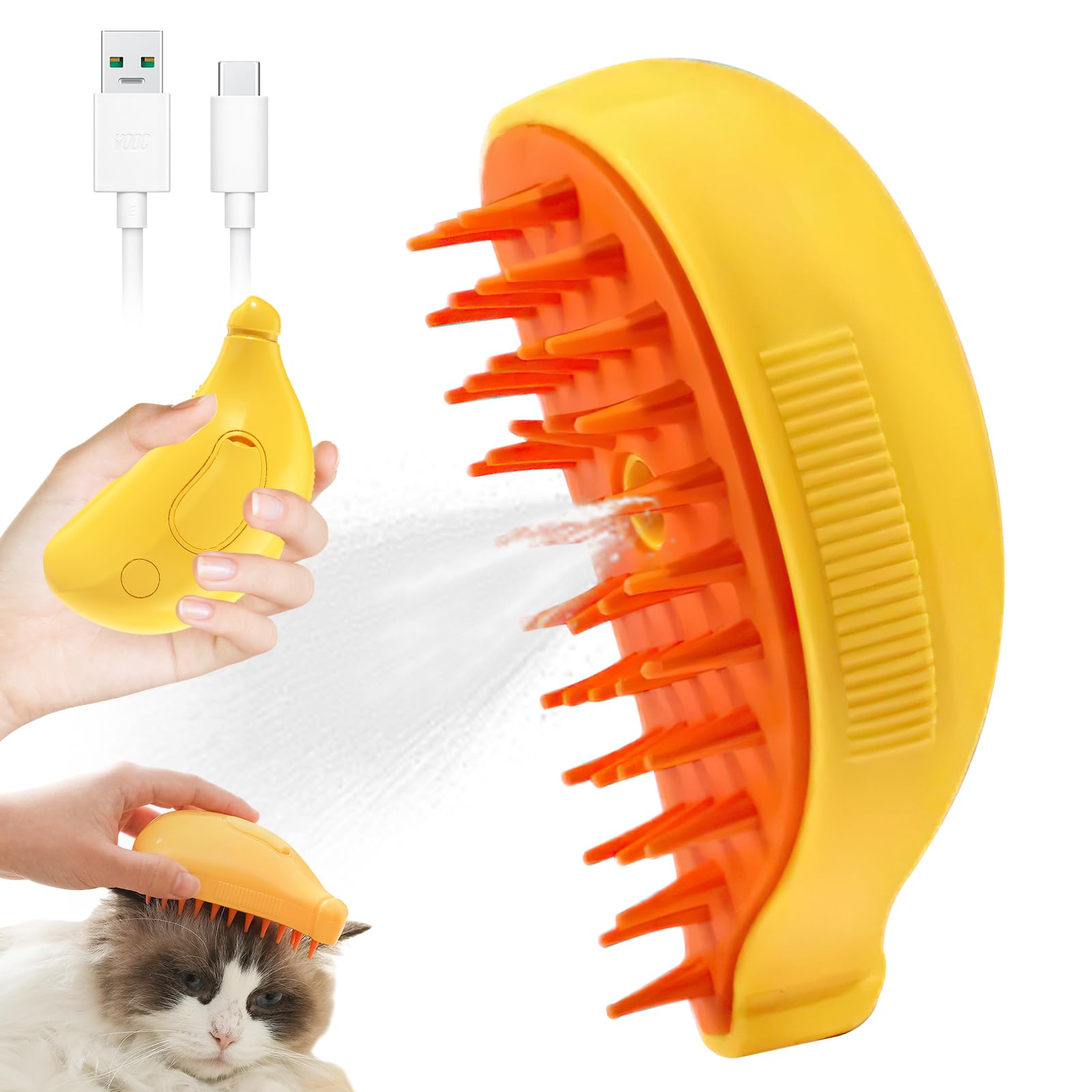 Steamy Cat Brush, 3 in 1 Cat Steamy Brush, Electric Cat Steam Brush with Wash-free Essence, Cat Grooming Brush Silicone Self Cleaning Steam Brush for Massage