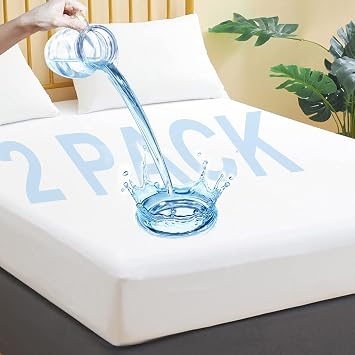 Waterproof Mattress Protector Twin XL Size, 2 Pack Breathable Mattress Cover, Fitted Deep Pocket Mattress Pad Cover Stretches up to 21 Inches, Soft Noiseless Bed Cover