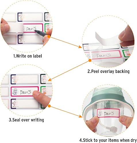 Miniatura 3 de Etiquetas para biberones para guardería, 144 unidades, impermeables, etiquetas de nombre para niños, suministros escolares, autolaminadas, aptas