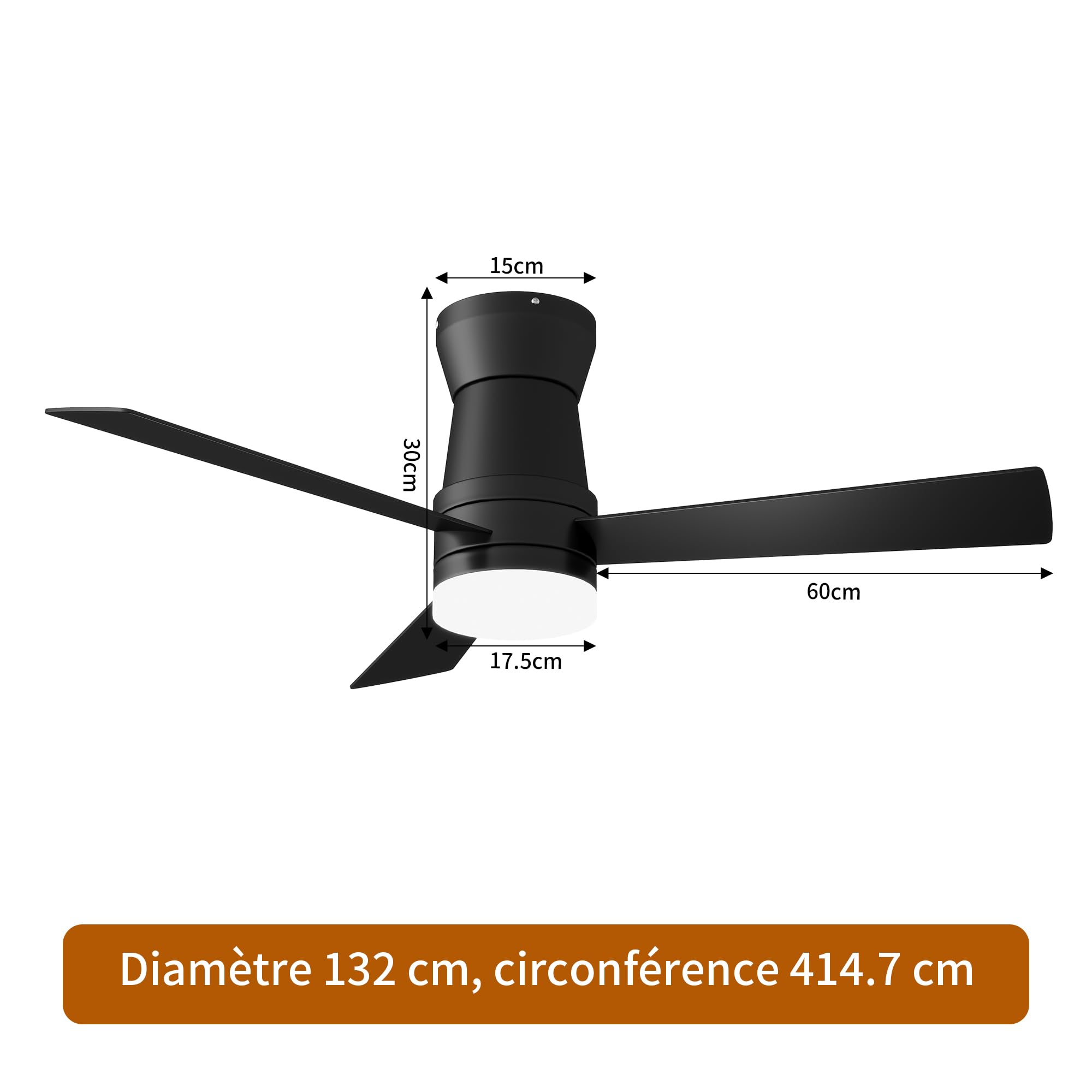 Ventilador de techo con 6 velocidades, 3 cuchillas, temporizador 1/4/8h, negro | Ventilador DC, motor de atenuador de frecuencia, funcionamiento verano/invierno,para sala de estar, dormitorio