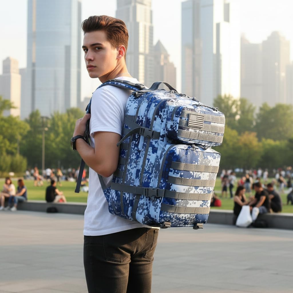 45L Military Tactical Backpack for Men & Women Bug Out Bag Assault pack Molle Daypack Hiking Trekking Rucksack(Navy Digital) - Image 2