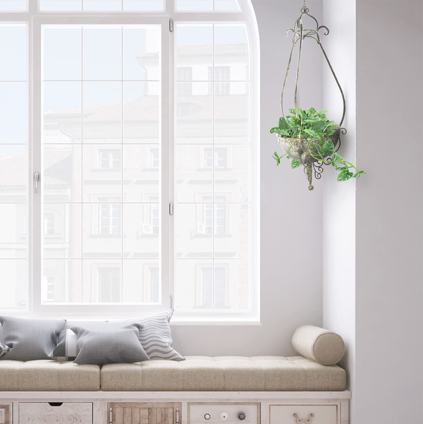 Wisząca doniczka w stylu antycznym – dekoracja w stylu vintage, do wewnątrz i na zewnątrz – dekoracja drzwi wejściowych w stylu boho