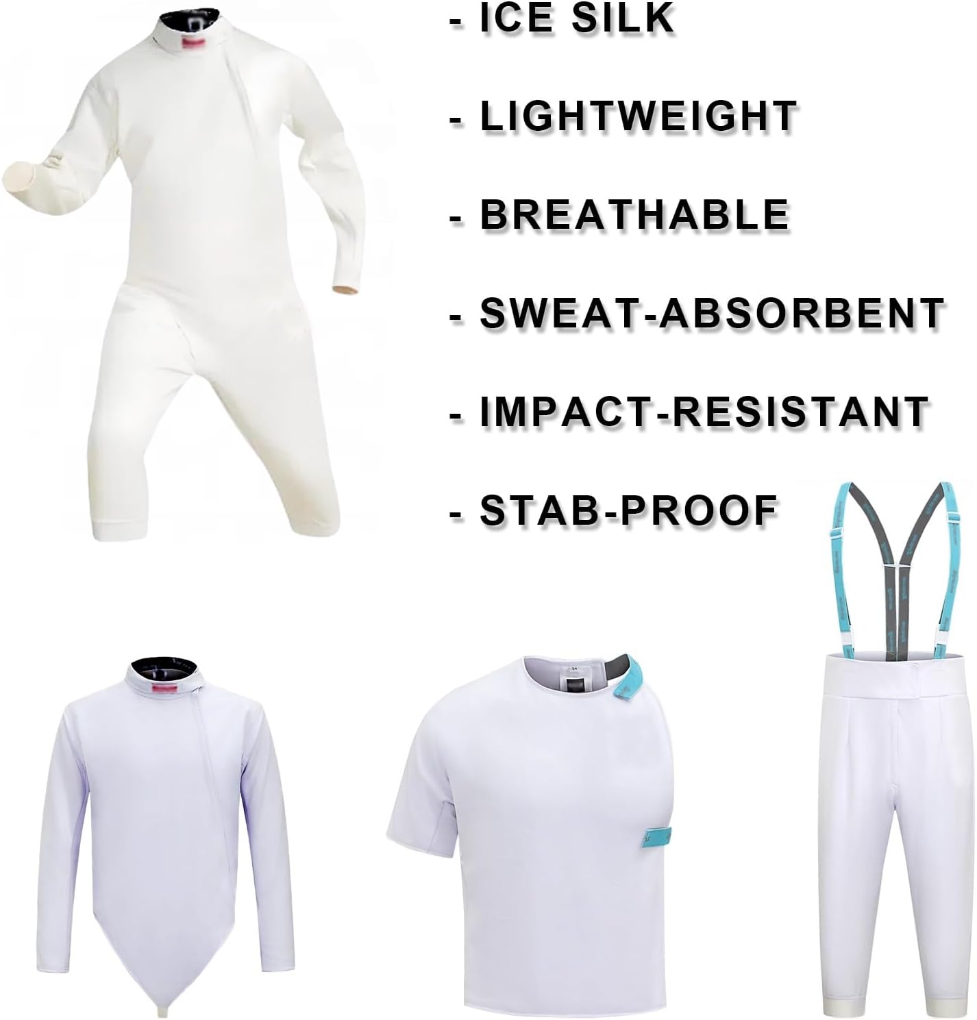 450N Fencing Sport Uniform Suit, Ice Silk Thin Fencing Equipment, Classic Children/Adults Jacket Pants Vest Set for Foil Epee Sabre - Right Hand