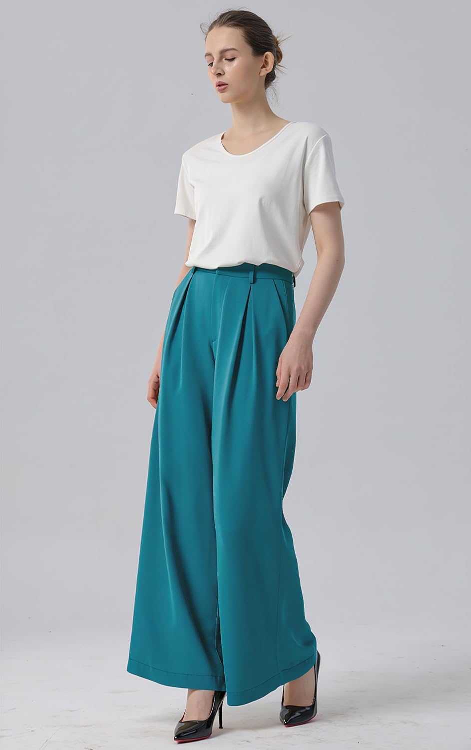  Womens High Waist Casual Wide Leg Palazzo Business Pants thumbnail