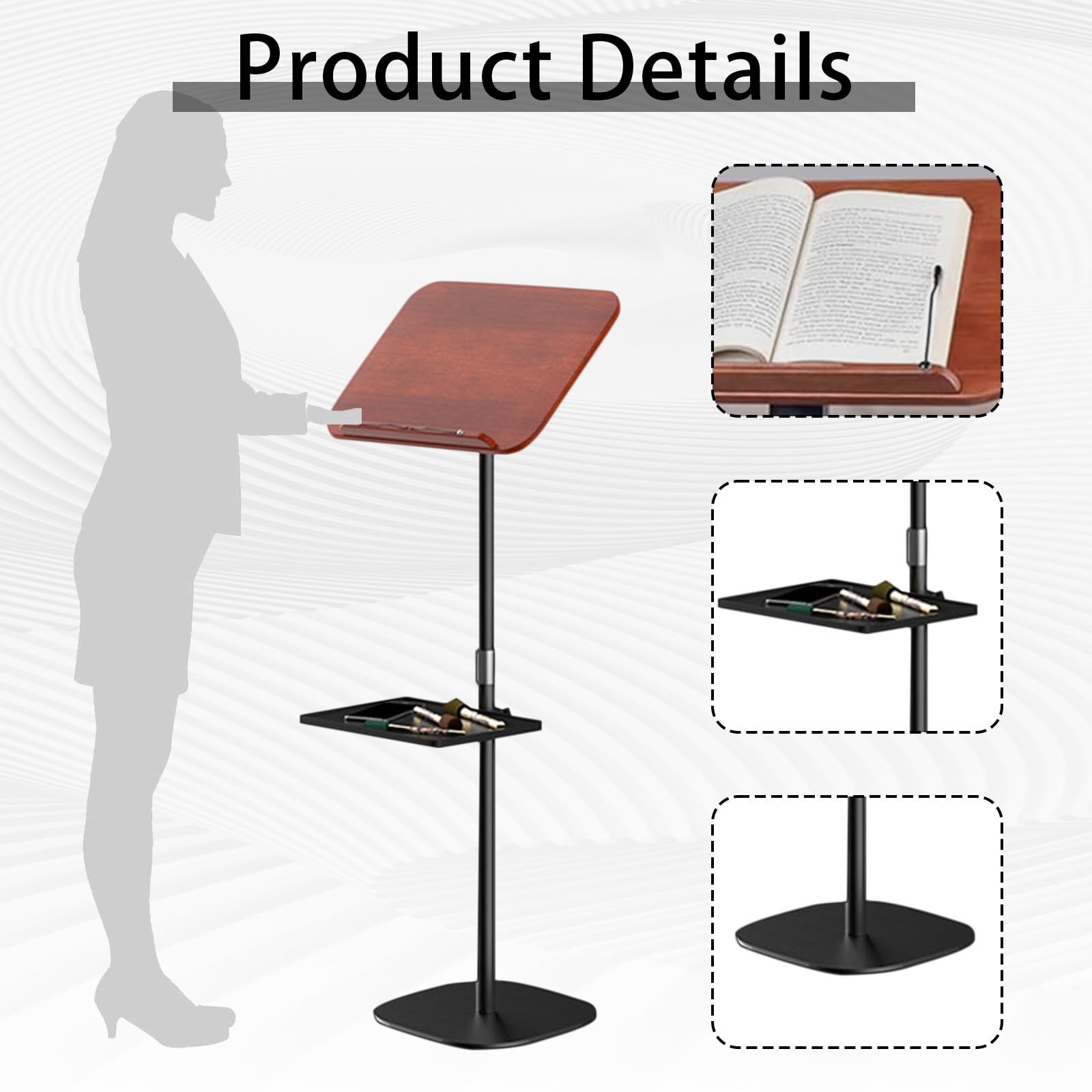 Stehpult, Verstellbarer Buchständer Standing Desk Höhenverstellbarer 80-130 cm Beweglicher Computertisch Mobile Notenständer Tisch Projector Stand Tragbarer Podiumständer für Schule, Büro, Kirche