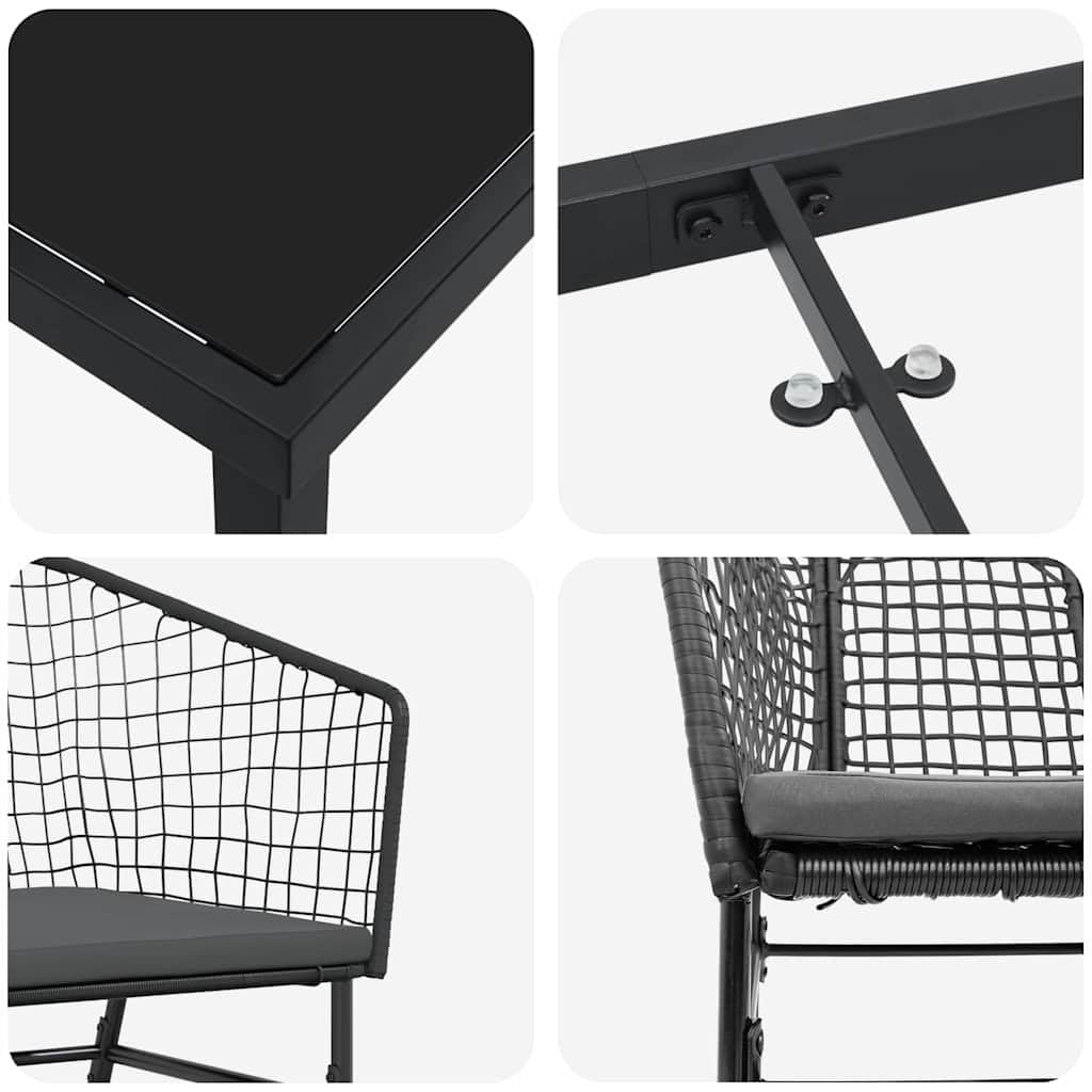 Set da Pranzo per Giardino 5 pcs Nero Polyrattan, Tavolo Lounge per Esterno, Arredo Relax, Sedia e Divano, Resistente, Ideale per Veranda, Patio, Balcone, Aperitivi e Pranzi