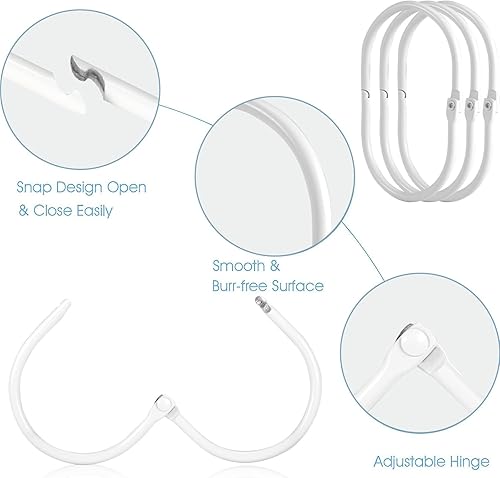 Miniatura 4 de Goowin Anillos de cortina de ducha, 12 ganchos para cortina de ducha, anillos de ducha ovalados a presión para cortina, anillos de cortina de ducha
