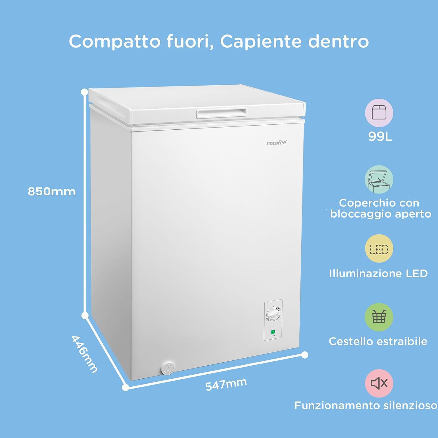 COMFEE' Congelatore a Pozzetto 99L Convertibile in Congelatore/Frigorifero - Analyse des détails et conception