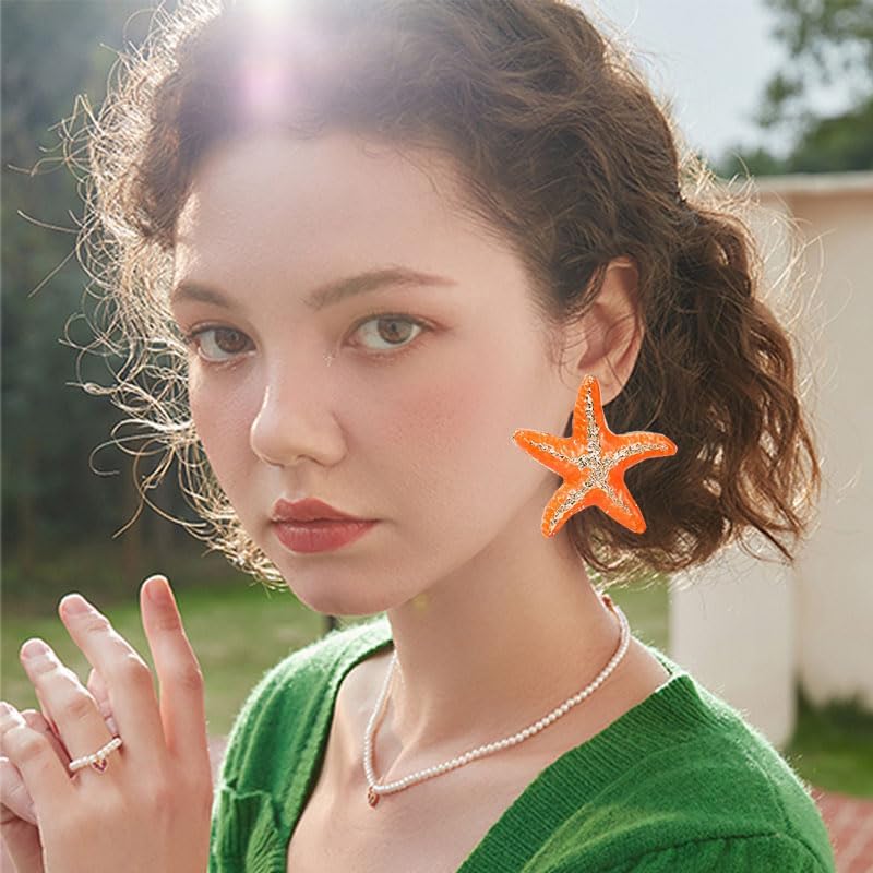 coadipress Starfish Earrings for Women Large Gold Statement Big Star Earring Boho Beach Starfish Earring Summer Orange Starfish Shape Drop Earrings Fashion Beach Ear Jewelry Accessories - Image 2