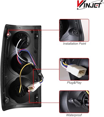 Miniatura 3 de Winjet Luces traseras para Toyota Pickup Truck 1989 1990 1991 1992 1993 1994 1995 Luces traseras de freno trasero (lente humo negro mate)